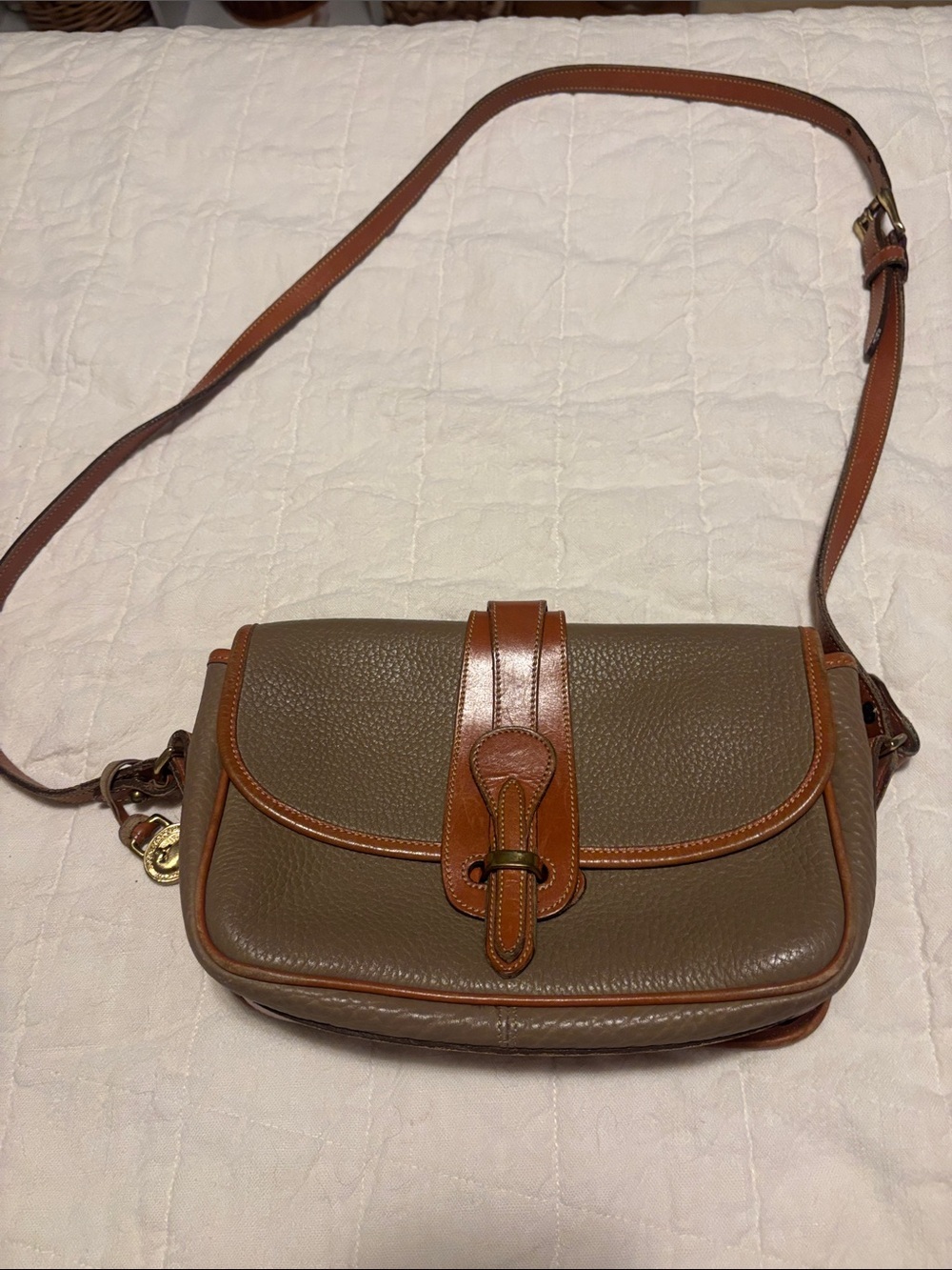 Dooney & Bourke Olive Green and Tan Pebbled Leather Crossbody